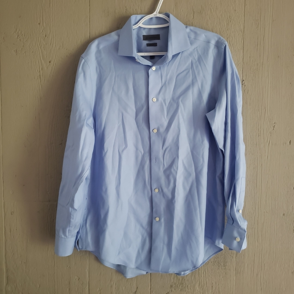 Calvin Klein Slim Fit NonIron Long Sleeve Blue Button Up Dress Shirt Sz 16 32/33